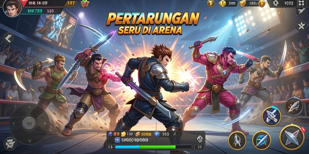 Tampilan gameplay INK789 yang mendebarkan di arena pertarungan.