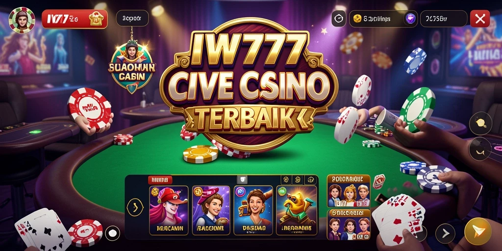 Screenshot IW777 menampilkan dealer cantik dan meja permainan Live Casino yang menarik.