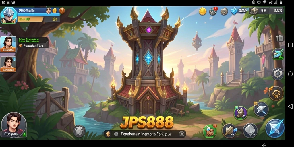 Screenshot dari gameplay JPS888 menampilkan menara yang siap bertahan dari gelombang musuh.