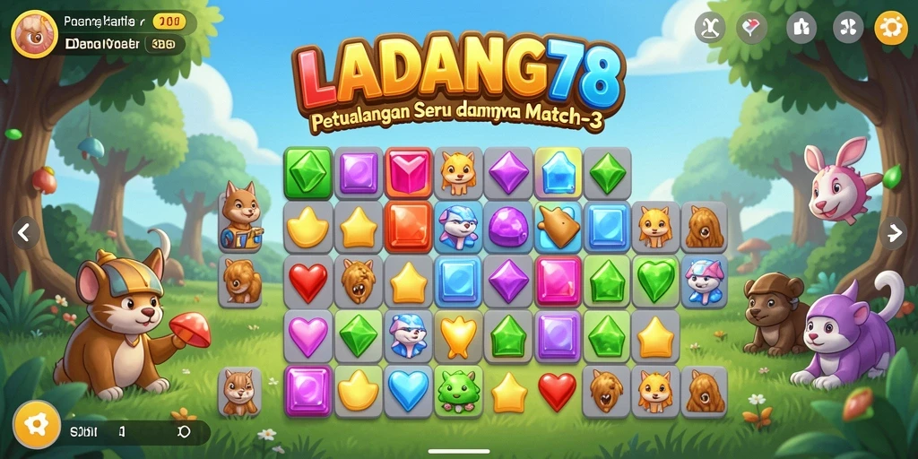 Tampilan gameplay seru dalam LADANG78 dengan keseruan Match-3.