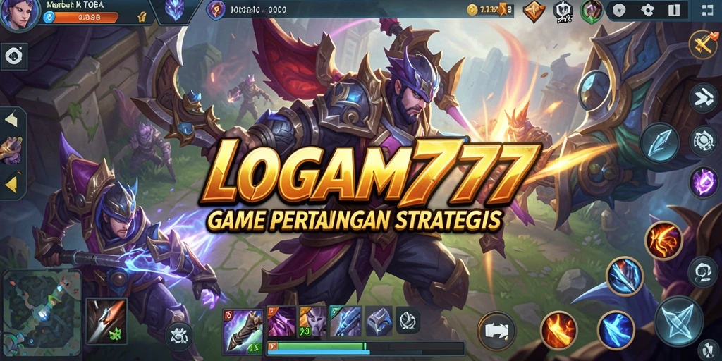 Screenshot gameplay LOGAM777 menampilkan pertarungan seru di arena MOBA.