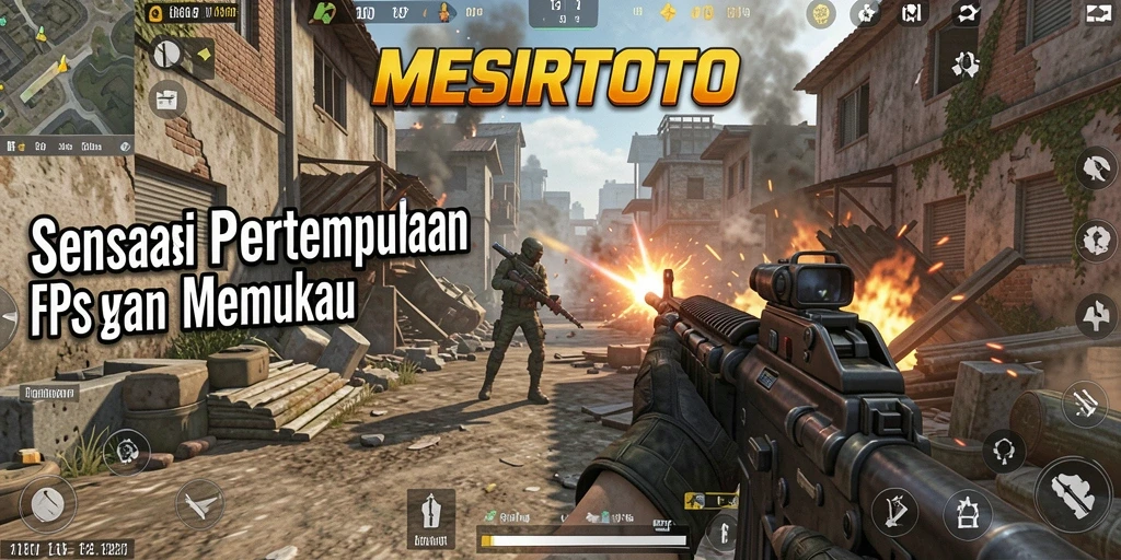 Screenshot gameplay seru MESIRTOTO dengan aksi pertempuran FPS.