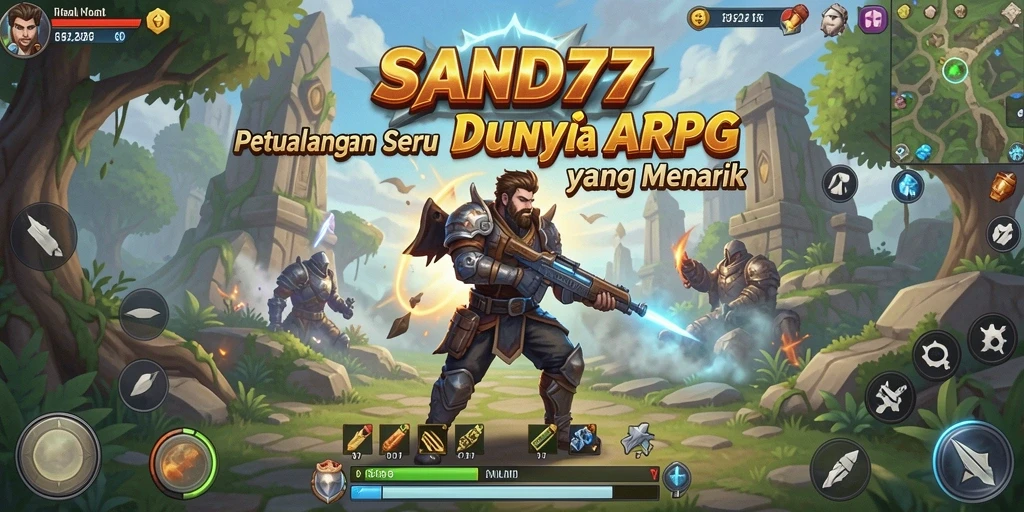 Tangkapan layar gameplay SAND77 yang menampilkan aksi seru dan karakter unik dalam dunia ARPG.