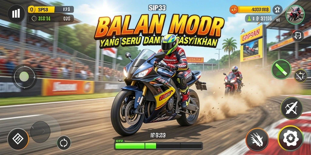 Screenshot menampilkan balapan motor yang seru dalam SIP33.