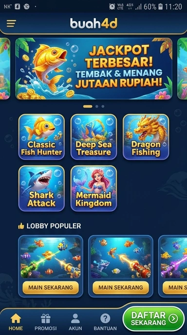 Tampilan awal aplikasi buah4d yang menarik dan mudah dinavigasi.